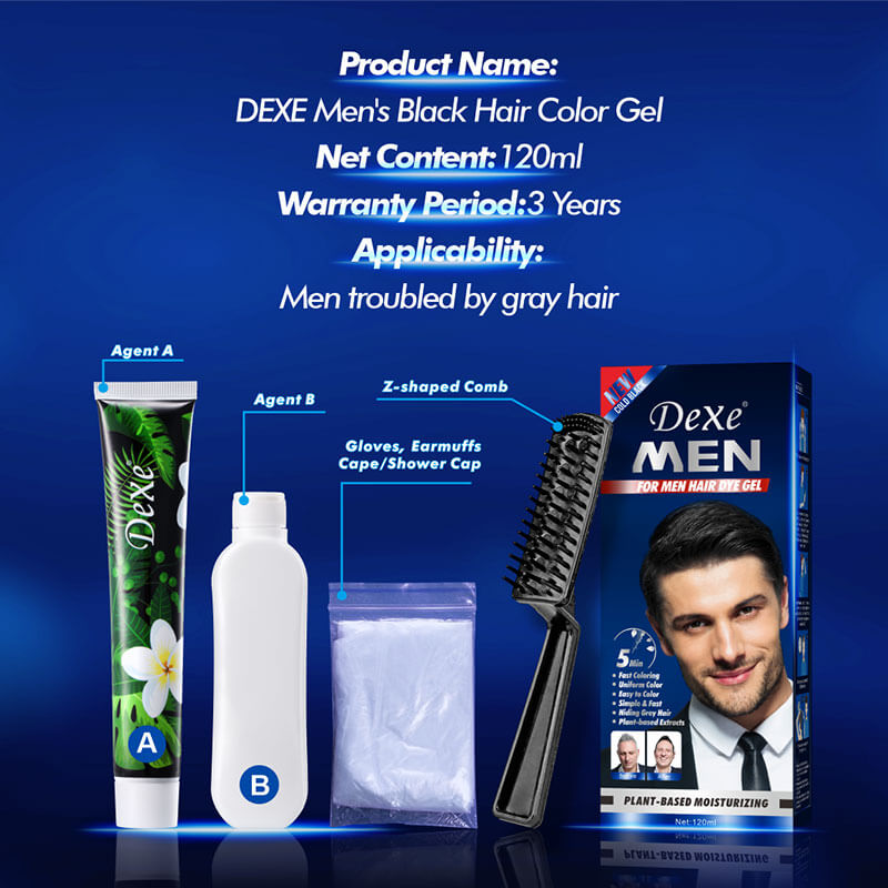 Dexe Men's Black Hair Color Gel 120ml - Black Hair Shampoo | Hair Building Fibers | Manufacturer | DEXE Dexe Men's Black Hair Color Gel 120ml - Black Hair Shampoo | Hair Building Fibers | Manufacturer | DEXE
